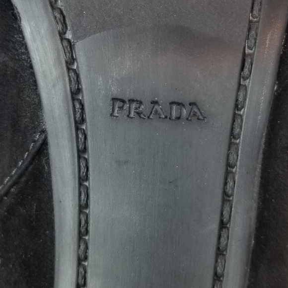 Prada Black Suede Block Heels Ankle Boots 37.5 - Picture 10 of 10